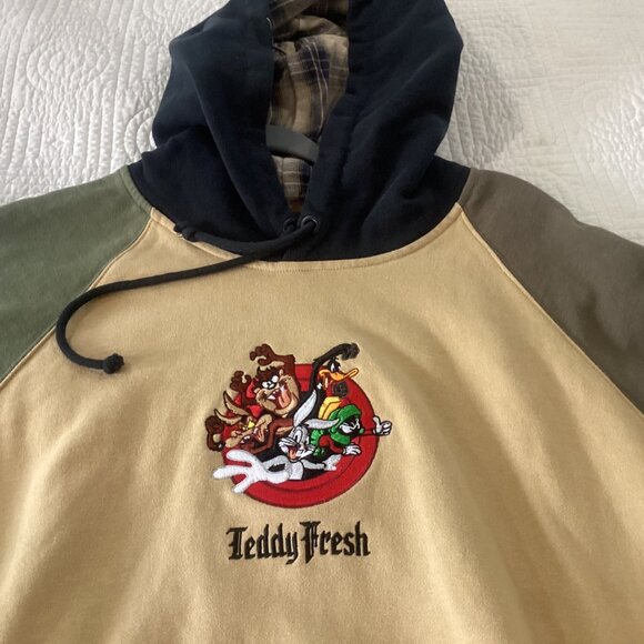 Looney Tunes X Teddy Fresh Hoodie Sweatshirt Mens Size XL Embroidered Colorblock - Picture 10 of 13